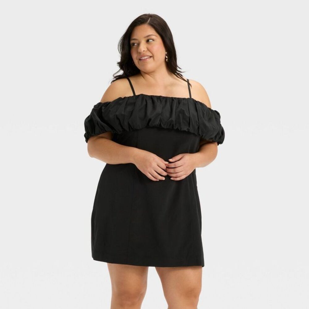 Women's Ruffle Mini A-Line Dress - A New Day Black 18